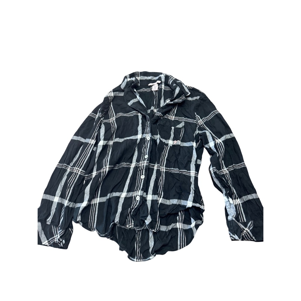 Victorias Secret Size Small Plaid Button Up Longsleeve Pajama Top Black‎ White